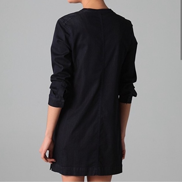 VINCE $320 Cupro Denim Indigo L/S Snap Henley Stretchy Dress split hems 2  XS/S - Picture 6 of 16